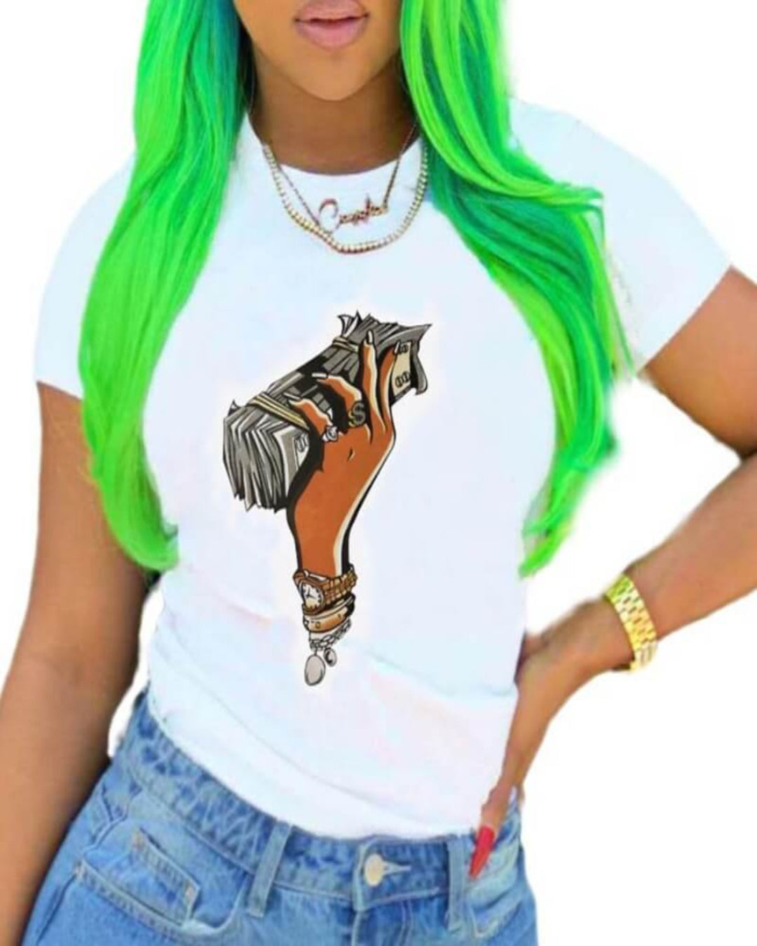 O Neck Print White T-shirt - Tee's Booutique