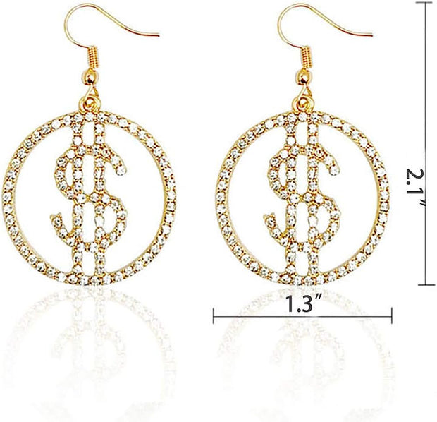 Glitter Cystal Dollar Sign Earrings