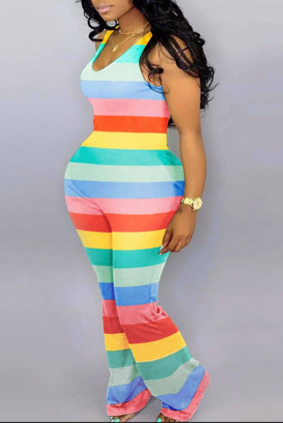 Striped Multicolor One-piece Jumpsuit - Tee's Booutique