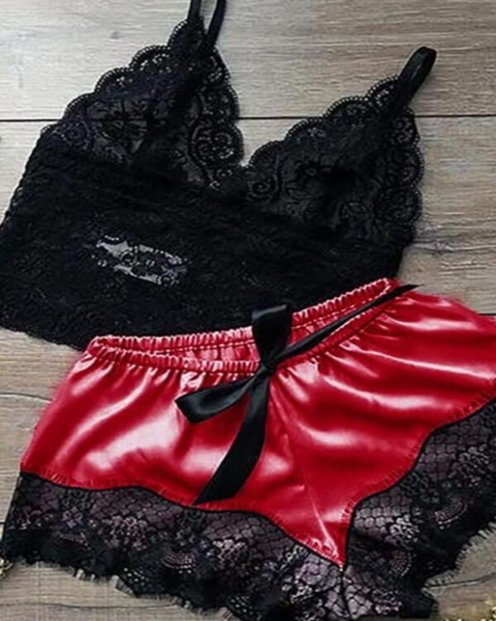 Lace Hem Red Sleepwear - Tee's Booutique