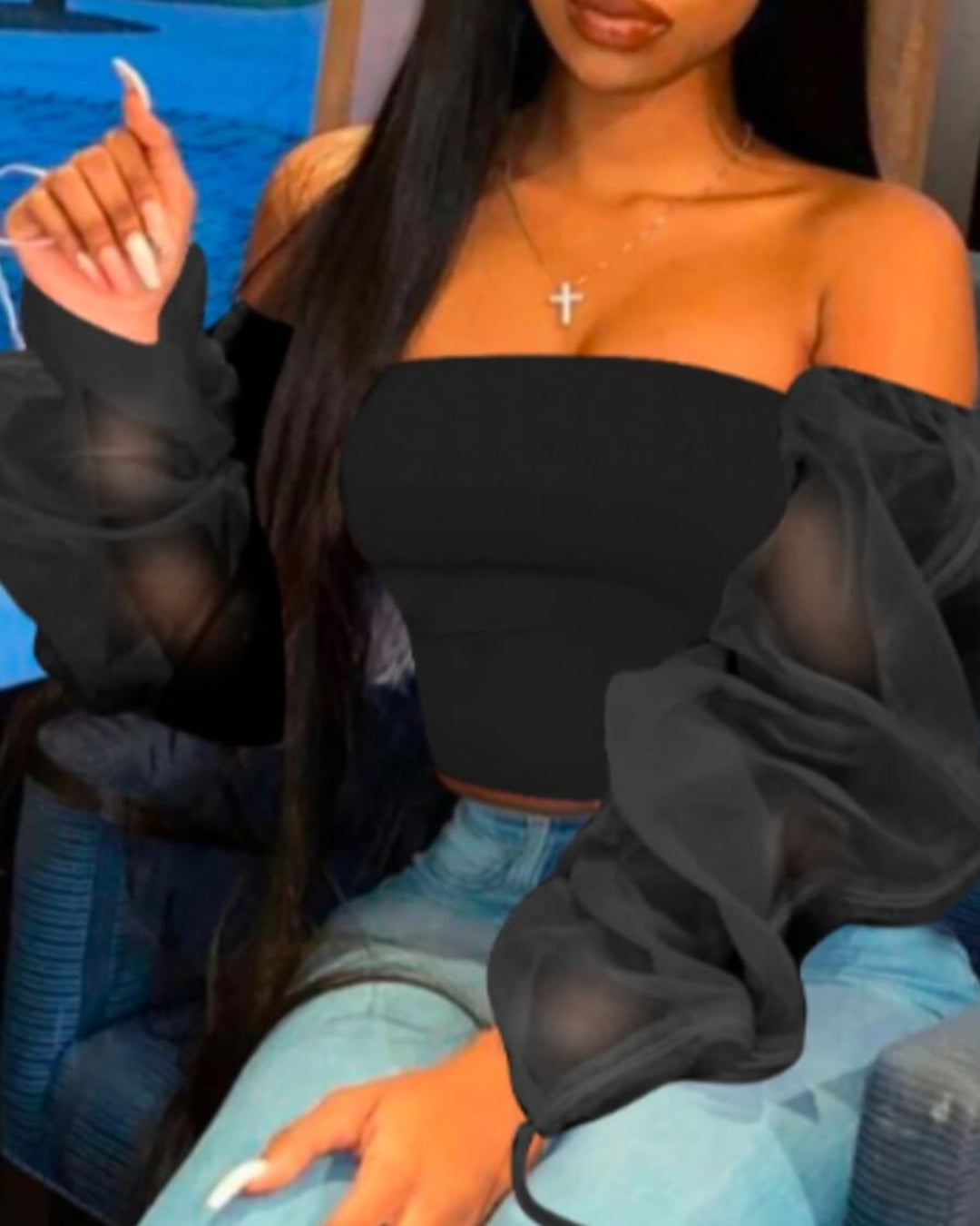 Off The Shoulde See-through Blouse