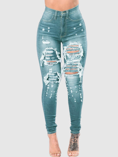 High-waisted Raw Edge Ripped Jeans