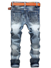 Men Casual Denim Ripped Gradient Print Jeans