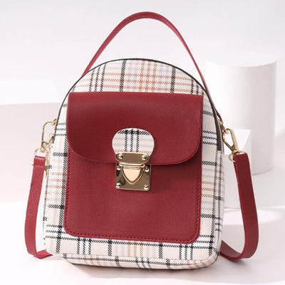 Casual Plaid Print Patchwork Metal Accessories Decoration Red Crossbody Bags