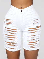 Street High-waisted Ripped White Denim Shorts