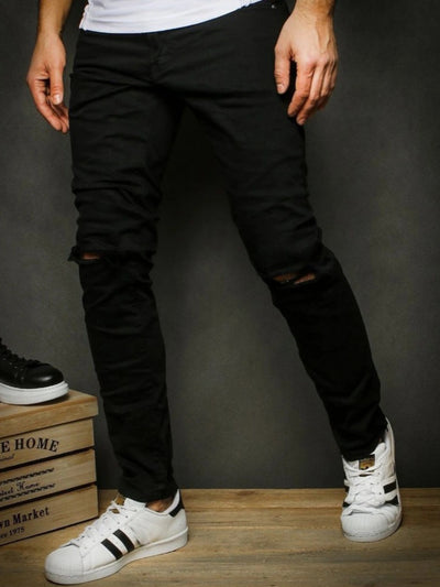Men Mid Waist Ripped Jeans
