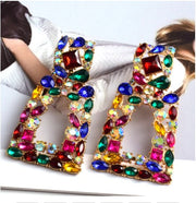 Colorful Crystal Geometric Metal Dangle Drop Earrings