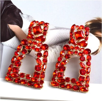 Colorful Crystal Geometric Metal Dangle Drop Earrings