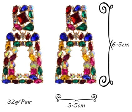 Colorful Crystal Geometric Metal Dangle Drop Earrings