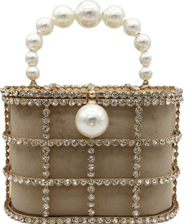 Rhinestone & Faux Pearl Decor Chain Clutch Bag
